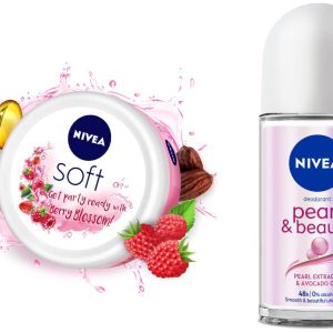 NIVEA Soft Berry Blossom, Light Moisturizer for Face, Hand & Body, Instant Hydration Non-Greasy Cream with Vitamin E & Jojoba Oil, 200 ml & NIVEA Deodorant Roll On, Pearl & Beauty For Women 50ml