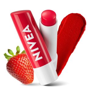 NIVEA Strawberry Shine Lip Balm 4.8gm | With Vit C, E & Shea Butter| Red Tint