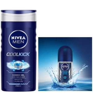 Nivea Fresh Active Roll On For Men, Anti-Perspirant, 50 Ml & Men Body Wash, Cool Kick With Refreshing Icy Menthol, Shower Gel For Body, Face & Hair, 250 Ml