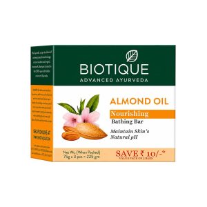 Biotique Almond Oil Nourishing Bathing Bar| Ayurvedic and Organically Pure| Maintains Skin?s Natural pH |100% Botanical Extracts| Suitable for All Skin Types | Pack of 3, 225 g (3 x 75 g)