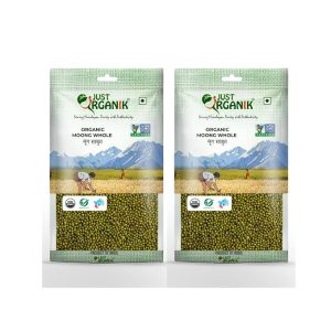 Just Organik Moong Whole 2 Kg, (2 x 1 Kg), certified Organic | green moong whole | naturally gluten free | rich in protein | hari mung | pack of 2