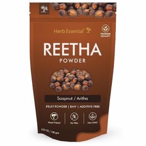 Herb Essential Reetha Soapnut Aritha Fruit Powder, Raw Additive Free, 100g