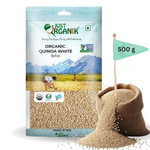 JUST ORGANIK – Organic Quinoa White – 500 grams | Certified Organic | Naturally Gluten Free | Premium Whole Grain | Rich in Protein | High Fibre | Healthy Superfood